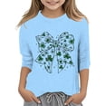thumbnail image 1 of GPOECD T-Shirts Graphiques pour Filles, Mode Polyvalente, Col Rond, Manches 3/4, Décontracté, Mignon, Bleu Clair, 150, 1 of 4
