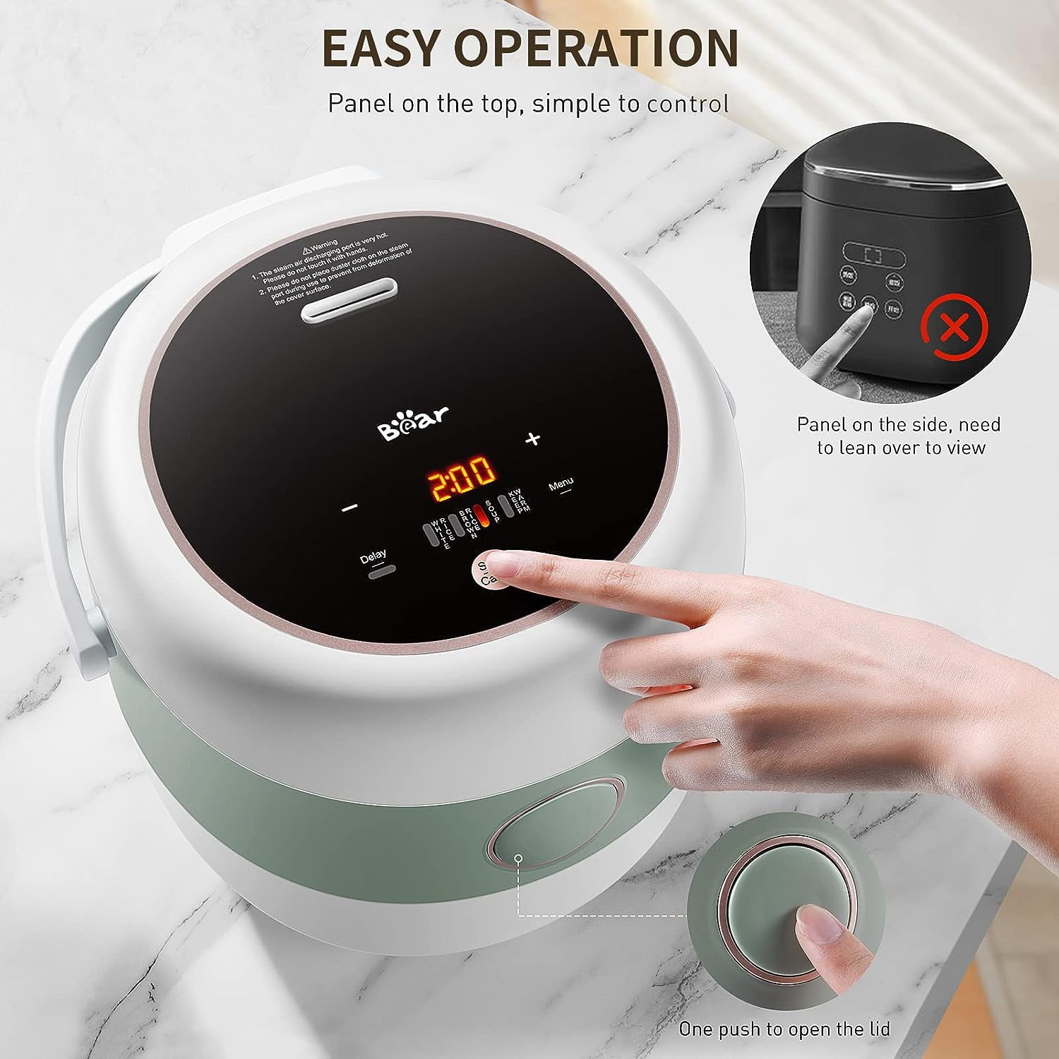 Rice Cooker 3 Cups Uncooked 3D Heating Fuzzy Logic Healthy Nonstick Small Rice Cooker PFAS- Touch-Screen for White Brown Rice Quinoa Oatmeal Soup