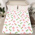 thumbnail image 2 of Homewish Kawaii Blossom Flower Twin Sheet Sets,Cartoon Floral Twin Fitted Sheet,Pink Green White Flat Sheet For Girls Teens,Luxury Bedroom Decor,3-Piece, 2 of 7