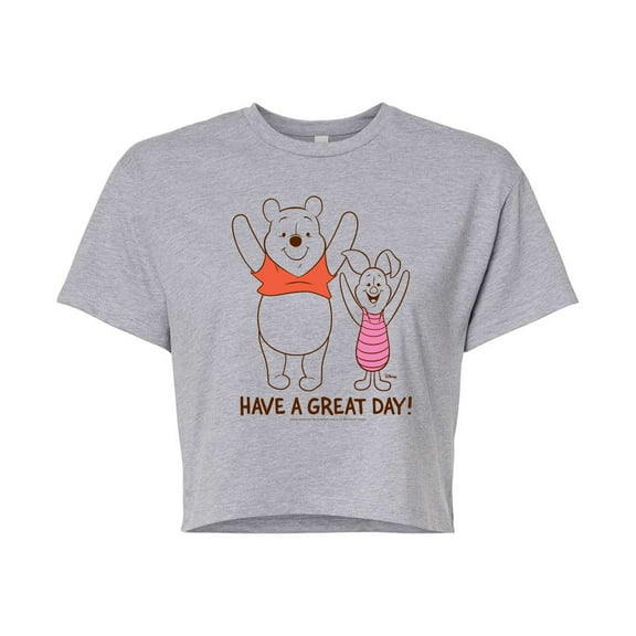 Disney - Pooh Piglet Have A Great Day - Juniors Cropped Cotton Blend T-Shirt