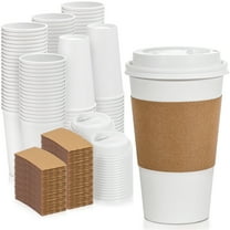 Fit Meal Prep 500 Pack 16 oz Coffee Cups with Lids and Kraft Sleeves, Premium Disposable Paper Coffee Cups, Durable Thickened To Go Hot Cups for Party, Hot Beverage, Chocolate, Tea, Cocoa