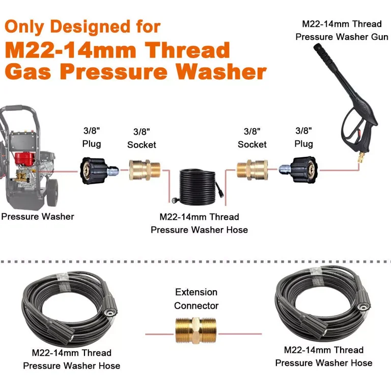 Pressure Washer Hose 50FT M22 Brass Fitting Power Washer Hose
