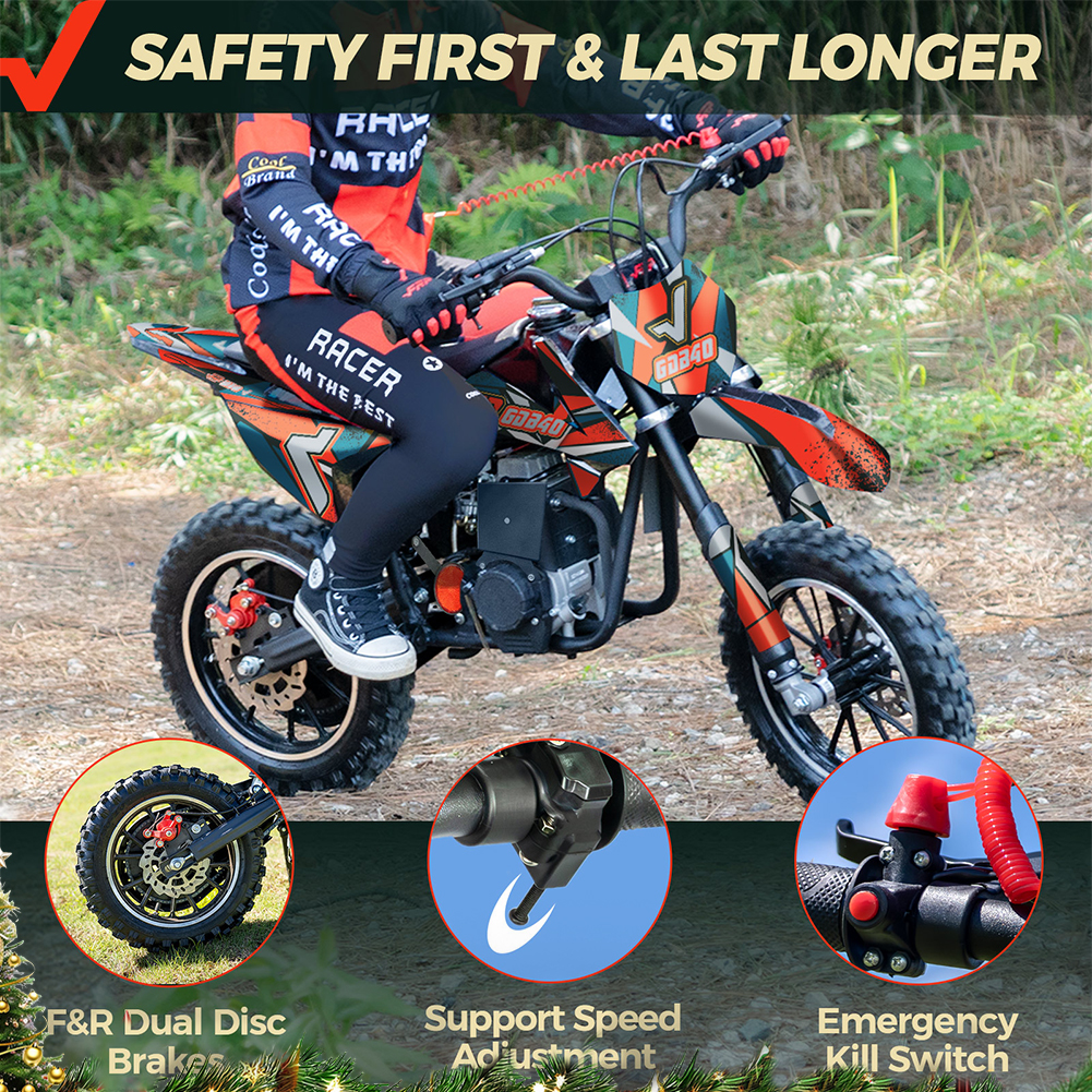 FRP FX40 40cc Dirt Bikes, 4-Stroke Gas Dirtbike for 13+, Mini Dirt Bike with Pull Start, Rear Disc Brake, EPA Certified, 20MPH Max Speed, Up to 132 LBS - Red
