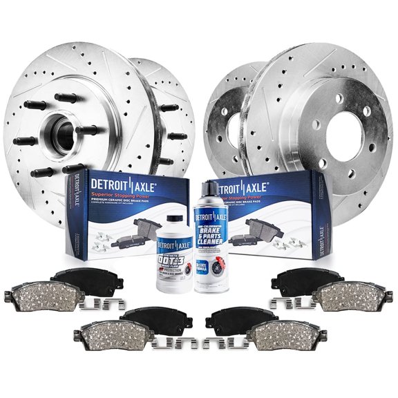 Detroit Axle - RWD 10pc Front and Rear Drilled Disc Brake Rotors Ceramic Brakes Pads for Ford F-150 Lincoln Mark LT