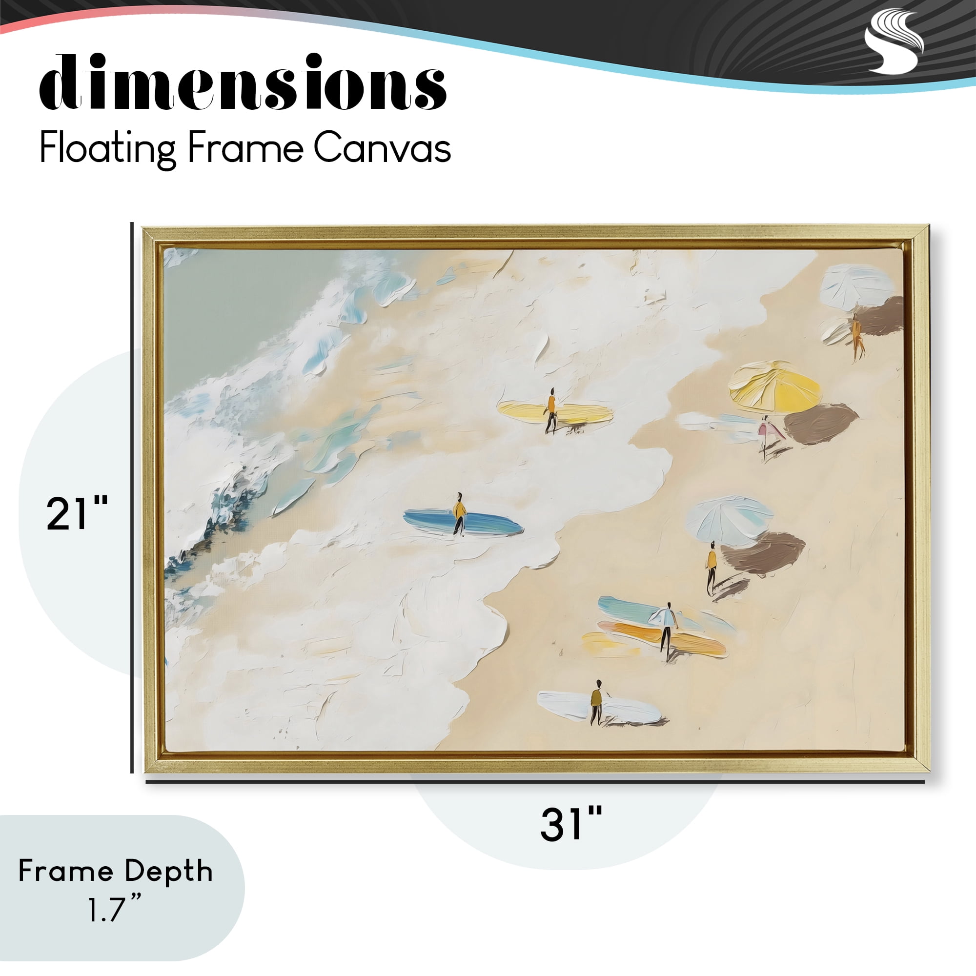 Stupell Industries Beach Surf Summer Scene Gold Framed Floater Canvas Wall Art, design by LSR Design Studio