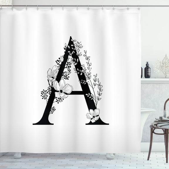 Ambesonne Monogram Shower Curtain, Minimalist A Letter Sketch, 69"Wx75"L, White and Seal Brown