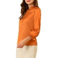 thumbnail image 4 of Allegra K Women's Ruffle Neck Bubble Sleeve Elastic Cuff Button Office Blouse, 4 of 6