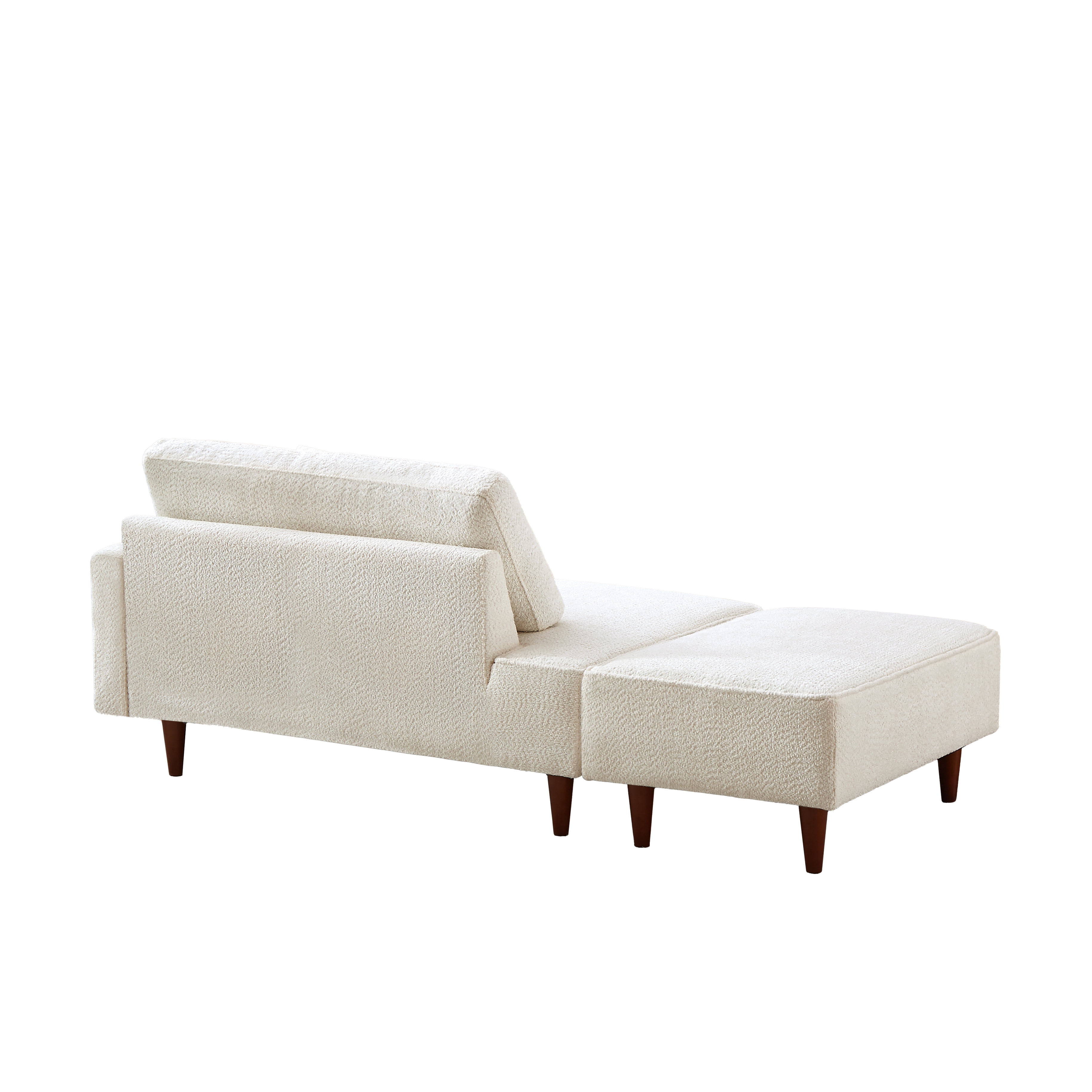 Indoor Chaise Lounge Chair with Ottoman, Boucle Upholstered Chaise Lounge with 2 Throw Pillows Included, Modern Chaise Lounge for Living Room Bedroom Reading Nook, White