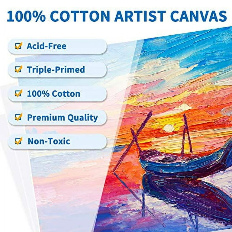 Stretched Canvases for Painting 12 Pack 5x7, 8x10, 9x12, 11x14 Inch, 100%  Cotton 12.3 oz Triple Primed Painting Canvas, 3/4 Profile Acid-Free Art