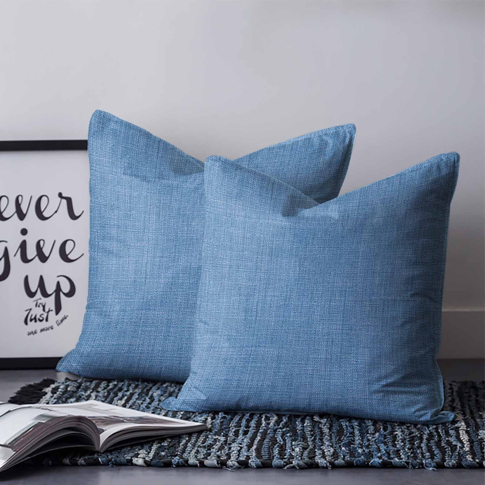 Blue 26x26 Pillow Covers Set of 2, Farmhouse Burlap Solid Blue Color Modern Linen Texture Throw Pillow Covers Decorative Couch Cushion Case, Microfiber Square Pillowcases for Bedroom Car Living Room