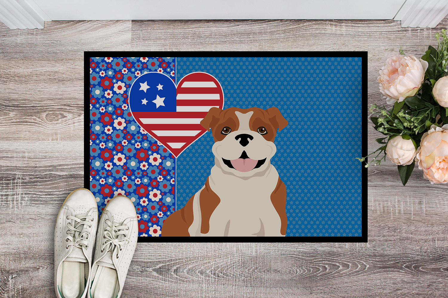 Red English Bulldog Indoor or Outdoor Mat 24x36 36 in x 24 in