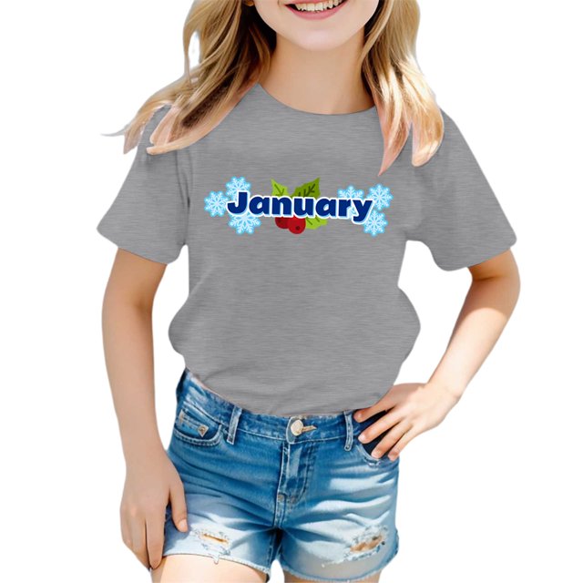Icvfdpl Hauts Athlétiques pour Filles, T-Shirt à Manches Courtes Col Rond pour Enfants avec Imprimés Mensuels Doux 5-6 Ans