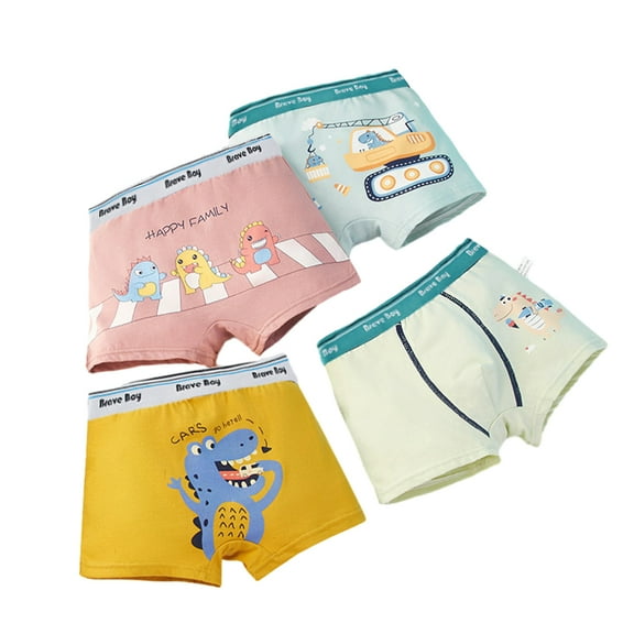 LYMAYTER Kids Toddler Boys Underwear Panties Little Boys Comfortable Cotton Four Corners Shorts for 2-12 T Cute Cartoon Briefs Boxer 4 PCS