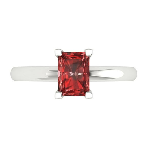 1 ct Emerald Cut Natural Garnet Solitaire 18K White Gold Womens Engagement Ring