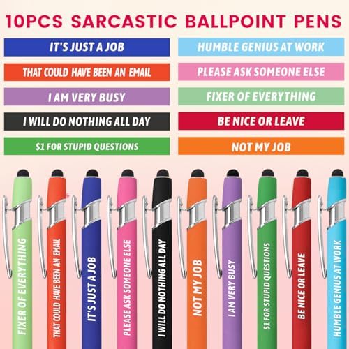 Funny Pens Sarcastic Ballpoint Pens for Adults Snarky Office Supplies for Coworker Women Men Work Colleague Favors 10 PCS