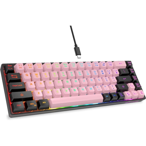 GEODMAER 65% Gaming Keyboard, Wired Backlit Mini Keyboard, Ultra-Compact Anti-Ghosting No-Conflict 68 Keys Membrane Gaming Wired Keyboard for PC Laptop Windows Gamer