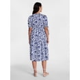 thumbnail image 3 of Time and Tru Women's Tiered Midi Dress with Tie Puff Sleeves, Sizes XS-XXXL, 3 of 5