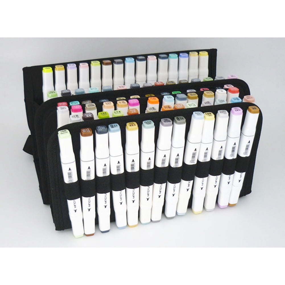 QIFULL Heavy Duty Marker Pens Storage Case 80 Slot Black Nylon Bag with Shoulder Strap and Zipper