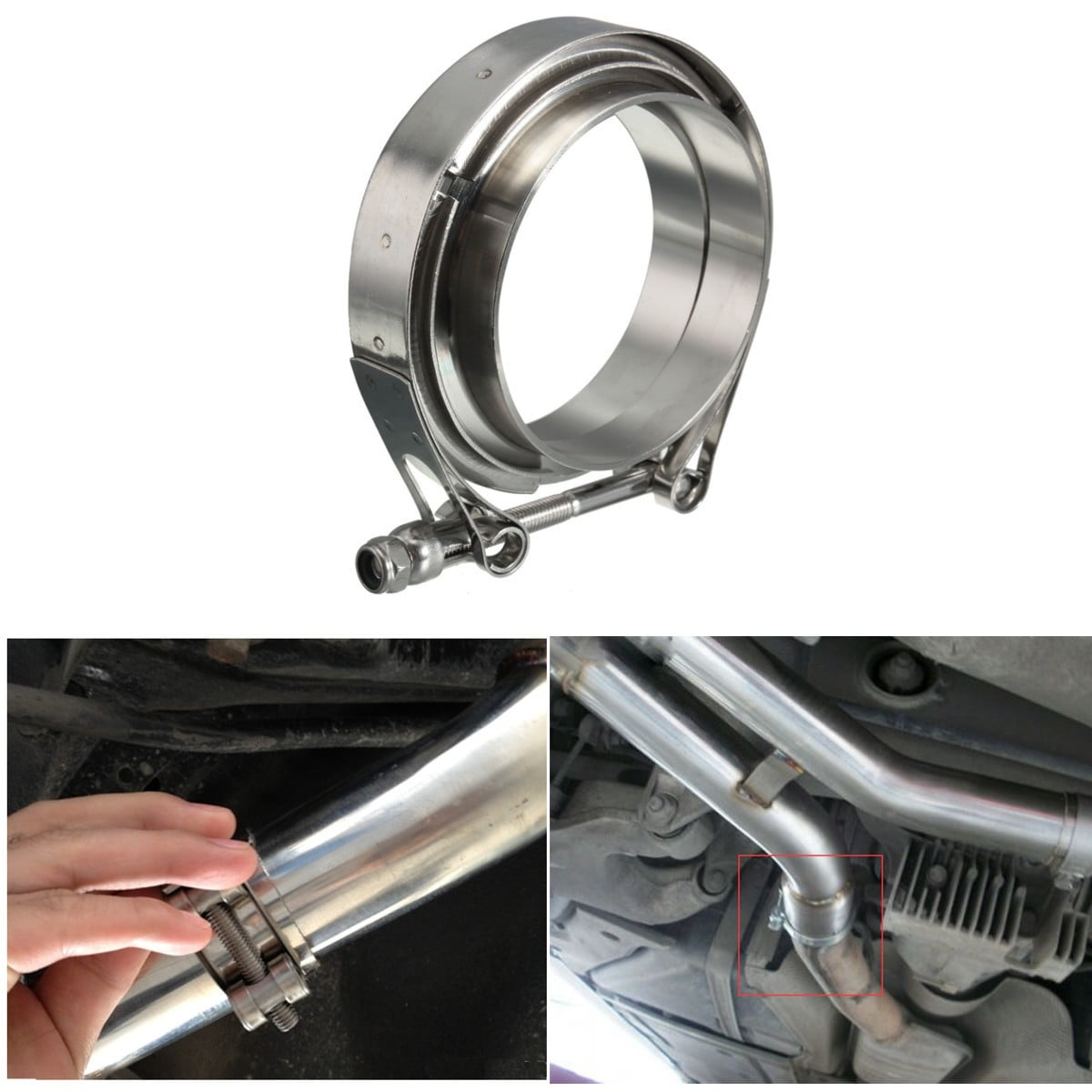 3 inch 76mm Stainless Steel Dump Pipe Turbo Exhaust V-Band Clamp Kit 304 stainless steel male And Female Flange 304 Stainless Steel Clamp-For Performance Exhaust Pipes 3.0 Downpipe,Turbo