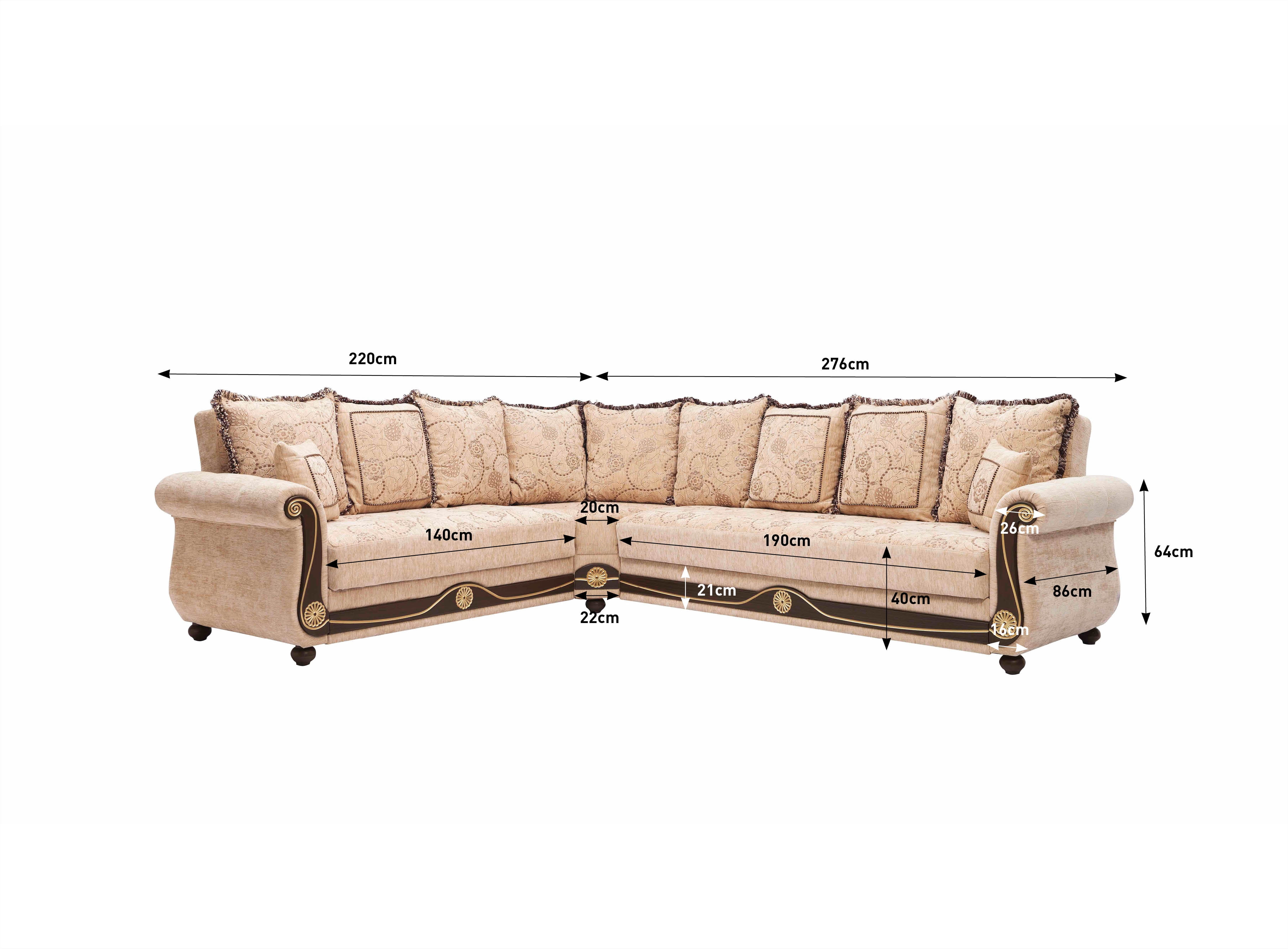 Ottomanson Convertible Sleeper Sectional Sofa Bed with Hidden Storage, Firm Comfort Extra Seating, Beige