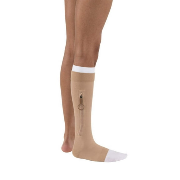 Jobst Ulcercare 40 mmHg Compression Stocking w/Right Zipper and Liners Beige Small