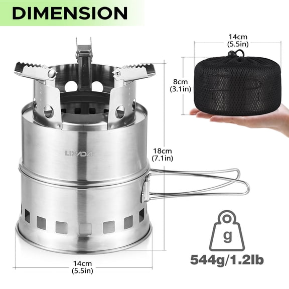 YAHHU Dual‑Fuel Portable Camping Stove – Wood & Alcohol, Compact Stainless‑Steel Design with Built‑In BBQ Grill & Storage Bag