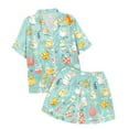 thumbnail image 4 of LRen Easter Outfits for Toddler Girls Bunny Print and Egg Print Short Sleeve Silk Button Shirt Shorts Outfits Set Funny Silk Button Down Collared Easter Set Easter Gifts for Kids, 4 of 5