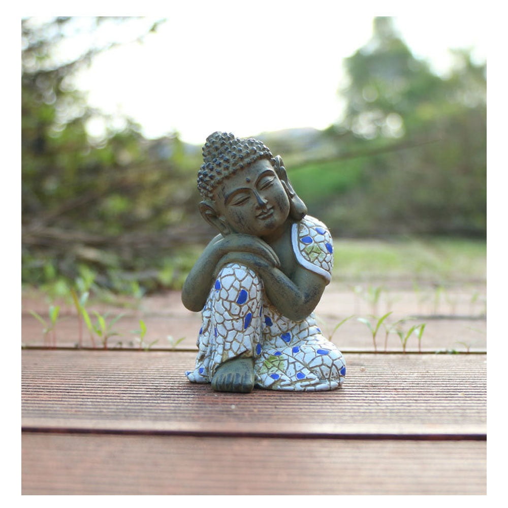 Sleeping Buddha, resting garden decoration sculpture small figures resin Zen made of synthetic resin frost-proof weatherproof stone figures for balcony entrance shelf courtyard