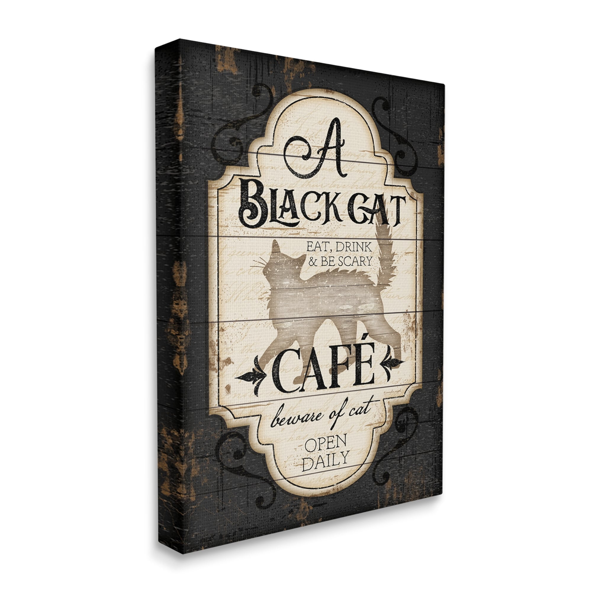 Black Cat CafÃ© Vintage Halloween Sign Spooky Witch 36 in x 48 in Painting Canvas Art Print, by Stupell Home Décor