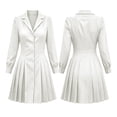 thumbnail image 4 of IUYRTFE Women's Notched Lapel Button Down Mini Dress Long Sleeve Pleated A-Line Workwear Shirt Dress, 4 of 9