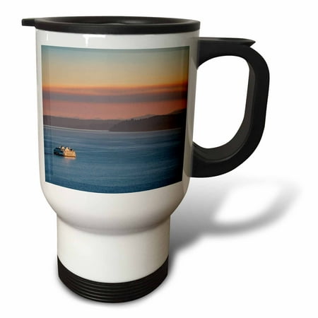 3drose, Seattle. Washington State Ferry in Puget Sound at Sunset, 14oz Stainless Steel Travel Mug