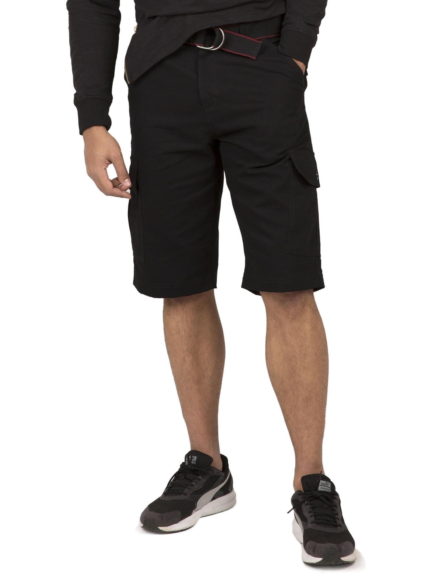 Vibes Men's Heavy Canvas Cargo Shorts with Stripe Belt 13" Inseam