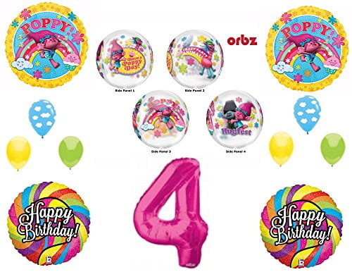 Party Supplies Trolls Balloon Bouquet 3rd Birthday 5 pcs