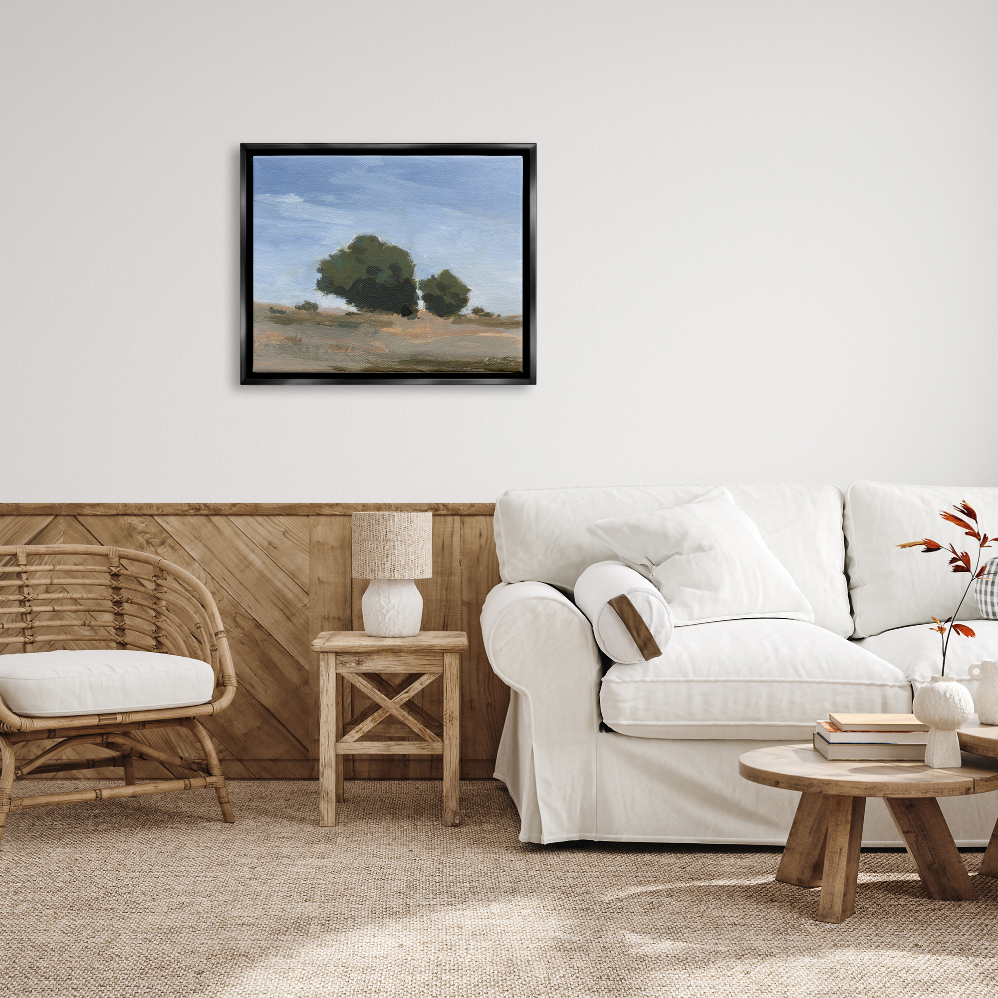 Stupell Industries Blue Sky Landscape Nature Painting Black Floater Framed Art Print Wall Art, 31 x 25