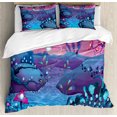 thumbnail image 1 of Mushroom Duvet Cover Set, Cartoon Style Fantasy Nocturnal Landscape with the River Mushrooms and Trees, Decorative 3 Piece Bedding Set with 2 Pillow Shams, Queen Size, Blue Fuchsia, by Ambesonne, 1 of 3