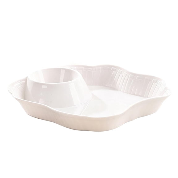 Plastic Serving Plate with Built-In Dip Bowl, 7.5in Appetizer Tray for Chips Veggies & Sauces
