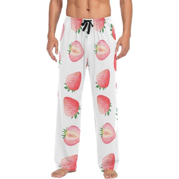 Cute Strawberry Ghost Pajama Pants, Men's Lounge Pants Light with Drawstring and Pockets, Christmas New Year Birthday Father's Day Gifts, Medium