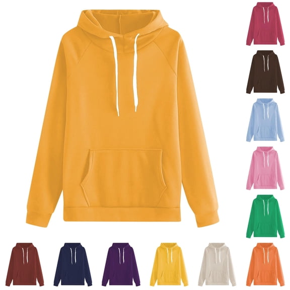 QTSHPN Womens Hoodies Fashionable Women Hooded Solid Color Sweatshirt Pocket Casual Style Comfortable Fit Long Sleeve Sweatshirt for Women Gold L
