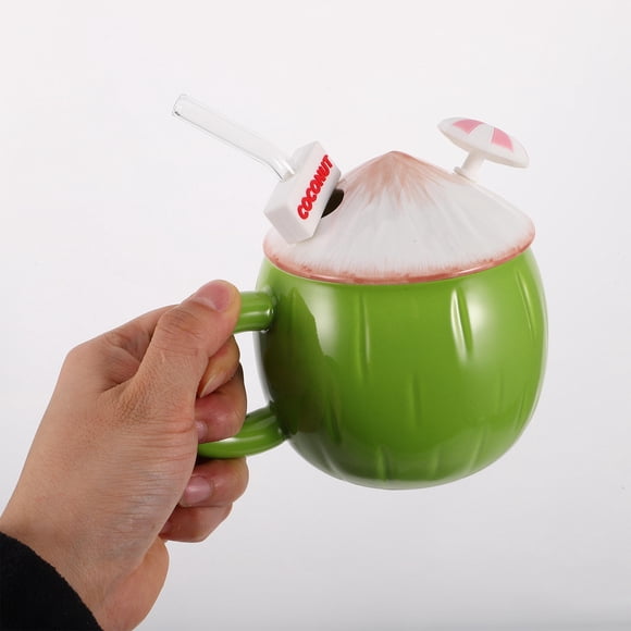 Phenofice cute coffee mugs women Tiki Mug with Lid and Straw Design Multi for Luau Party 1Pcs