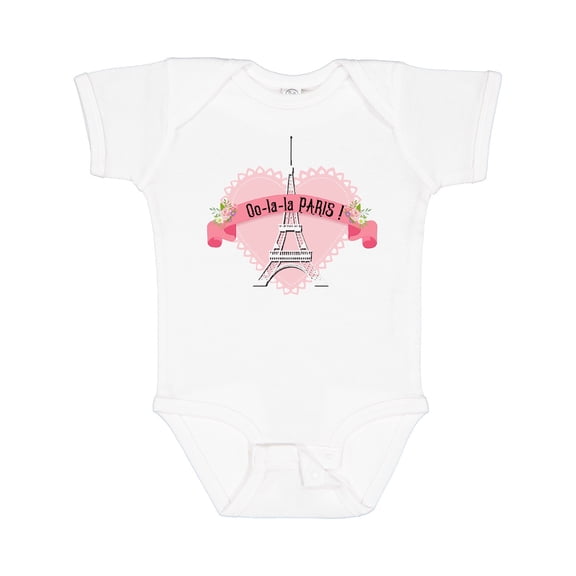 Inktastic Paris Oo-la-la with Eiffel Tower and Flowers in Pink Heart Boys or Girls Baby Bodysuit
