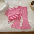 thumbnail image 3 of Kids Toddler Girls Summer Clothing 2pcs Sets Pink Drawstring Short Sleeve T-Shirts and Flared Pants for 12-24 Months, 3 of 4