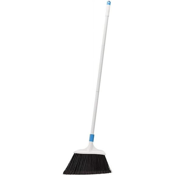 Basics Heavy-Duty Floor Cleaning Broom with Stiff Bristles, Sturdy 3-Piece Handle, Easy to Assemble, Indoor Outdoor Use for Driveways and Sidewalks, Blue and White