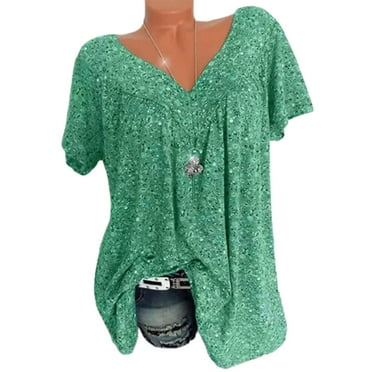 Patlollav Womens Tops,Women's Plus Size Short Sleeve V-Neck Print Tops