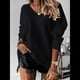 thumbnail image 4 of Suéter Holgado de Mujer, Cuello en V, Larga, Blusa Informal para Otoño e Invierno. Negro L, 4 of 9