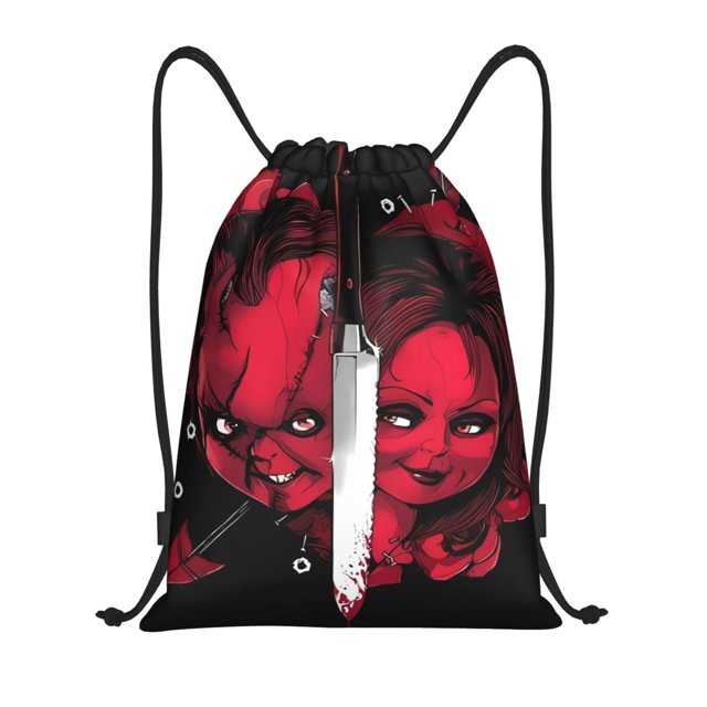 Zufioo Chucky Print Sports Cinch Sack Gym String Bags Machine Washable Heavy Duty String Backpack for Men Women-Medium