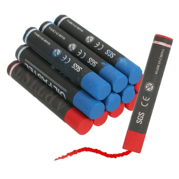 12Pcs Lumber Marking Crayons, 2.8" x 0.4" Round Wax Tire Marker Pen Drawing Crayons for Wood Metal(Red/Blue)