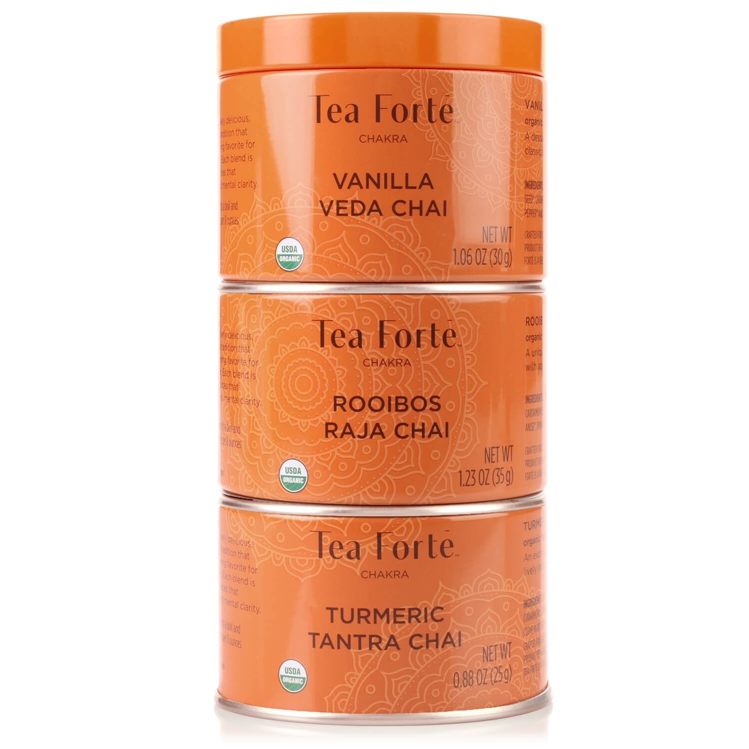 Tea Forté CHAKRA Organic Chai Tea Trio, 3 Small Tea Tins with Loose
