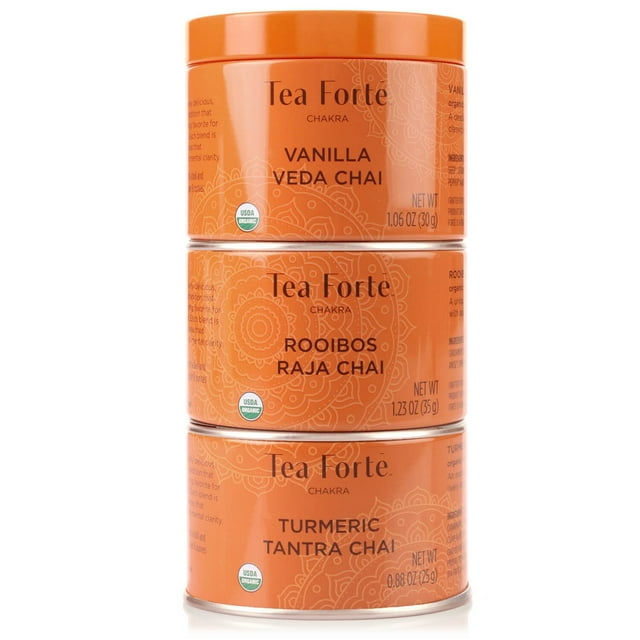 Tea Forté CHAKRA Organic Chai Tea Trio, 3 Small Tea Tins with Loose