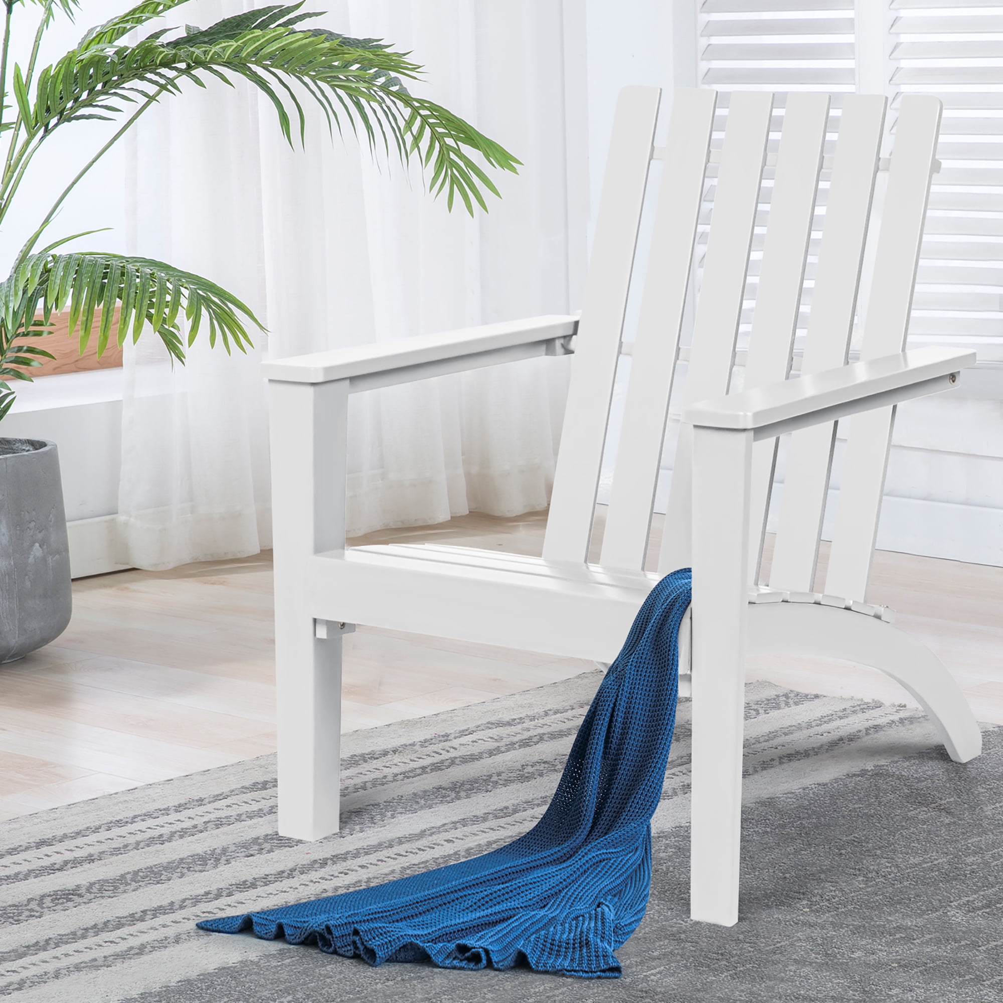 Costway Patio Adirondack Chair Acacia Wood Lounge Armrest Garden Deck White