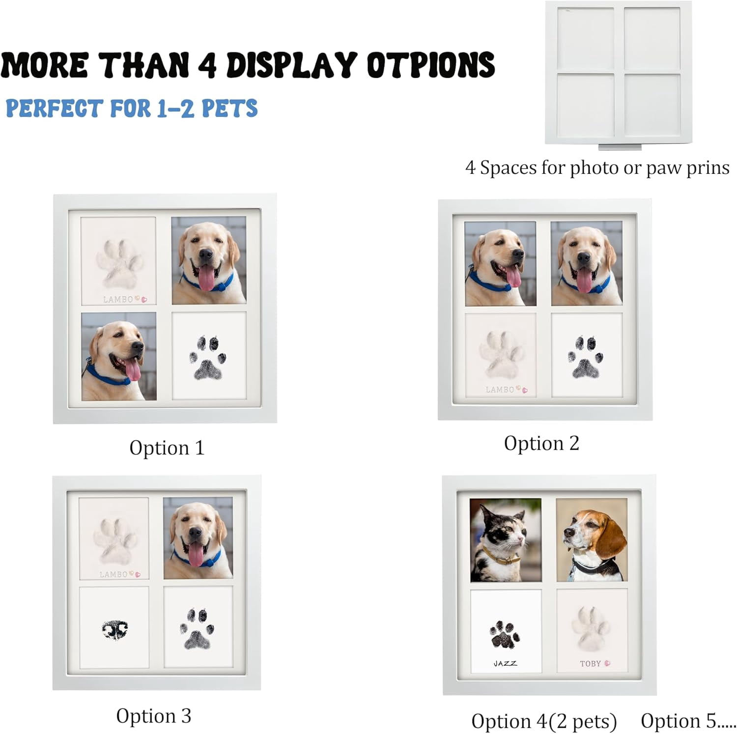 Ink & Clay Paw Print Kit for Dog Cat,Clean-Touch Ink Pad & Soft Clay,Pet Paw Print Impression Kit Large Area,Keepsake Frame for 1-2 Pets,Cat/Dog Gifts